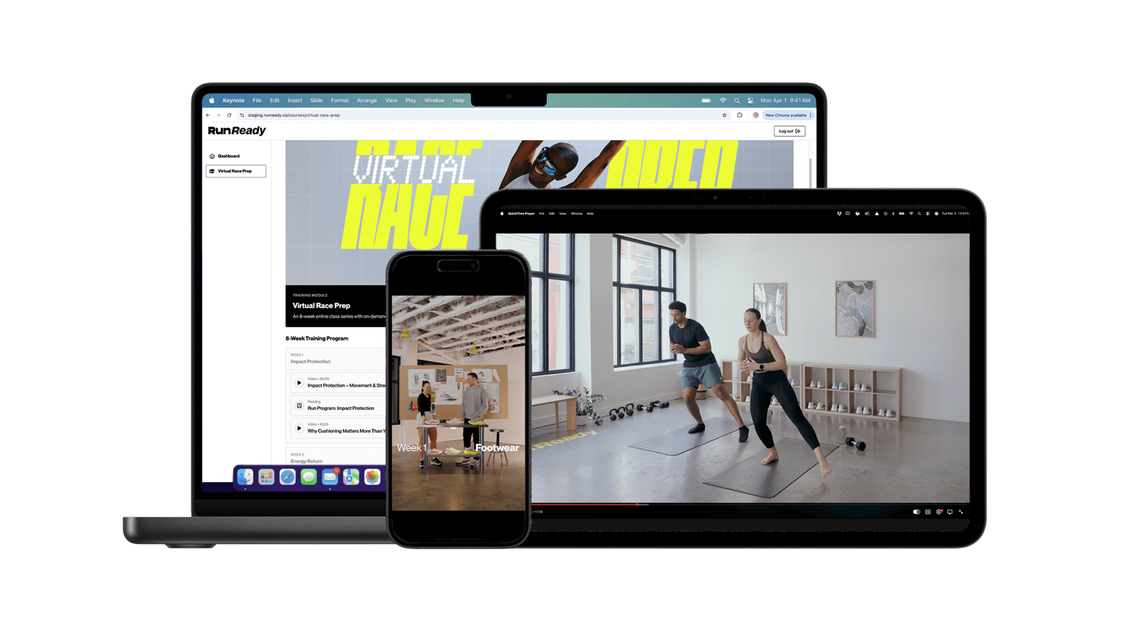 RunReady app showing class progression and curriculum across devices